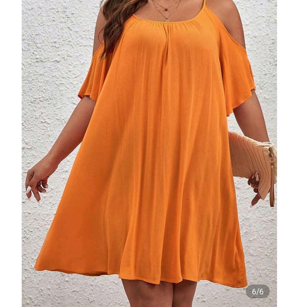 Women's Plus Size 0XL Off Shoulder Boho Flowy Midi Dress Vacation Summer‎ Beach